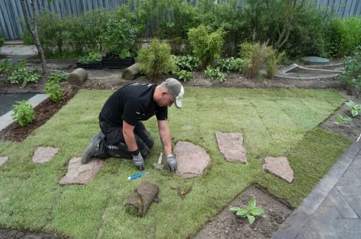 Elev læser til anlægsgartner og er i gang med at lære at lægge rullegræs